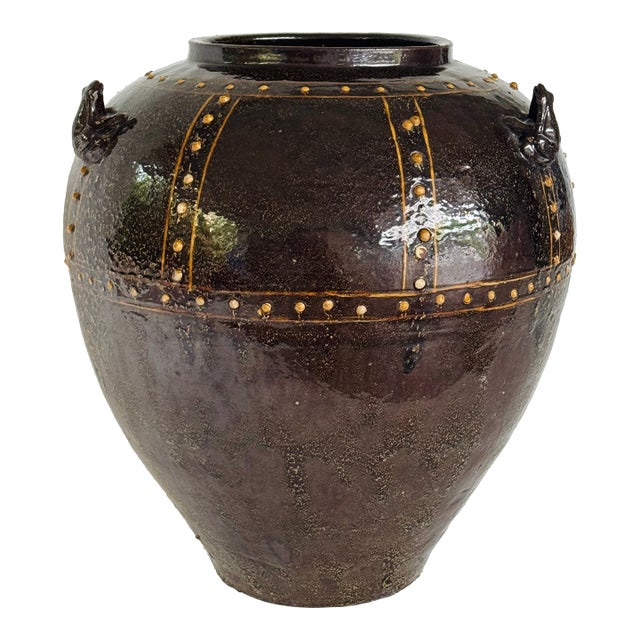 19th Century Large Glazed Ceramic Martaban Jar From Burma For Sale
