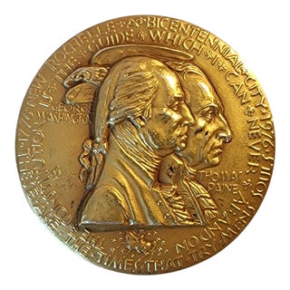 83.7g .999 Pure Silver Michael Lantz ~ Medallic Art Company Us Bicentennial Coin 1776-1976 ~ New Rochelle Ny ~ 24k Plate Washington & Paine For Sale