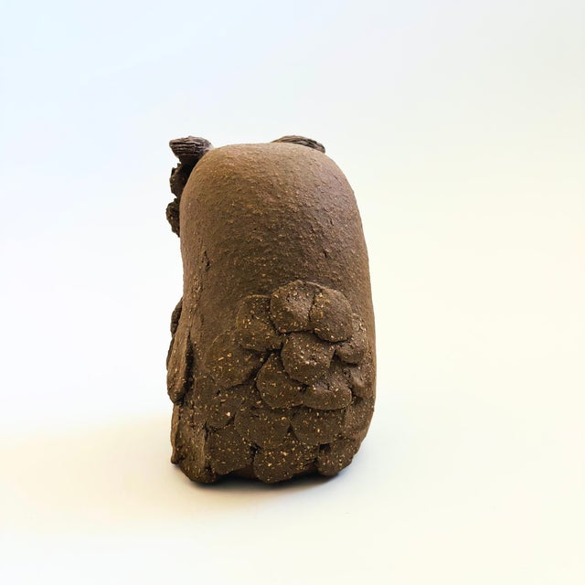 An original vintage sculpted earth art pottery owl by Margaret Lorraine Hudson of Fresno, CA. Signed on the base. Measures...