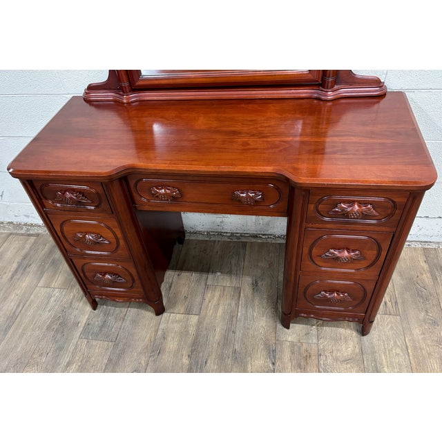Davis Cabinet Company Vintage Davis Cabinet Co Lillian Russell Victorian Style Walnut Vanity Desk For Sale - Image 4 of 16