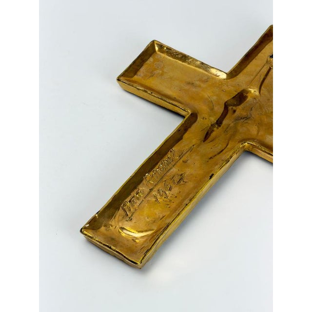 Gilt Ceramic Byzantine Crucifix by Marc Roussel, Vallauris, 1962 For Sale - Image 11 of 12