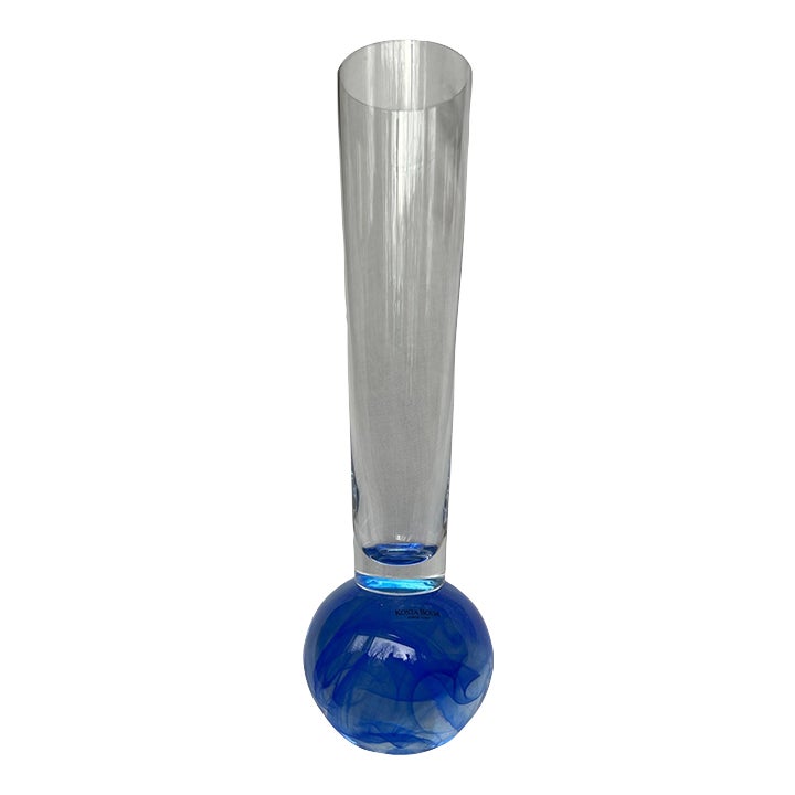 1990s Kosta Boda Cool Moon-Blue Moon Cobalt Swirl Hand Blown Art Glass Vase
