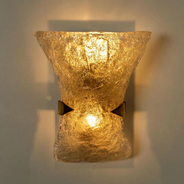 Textured Murano Glass Brass Sconces, 1960s, Set of 2 For Sale - Image 9 of 13