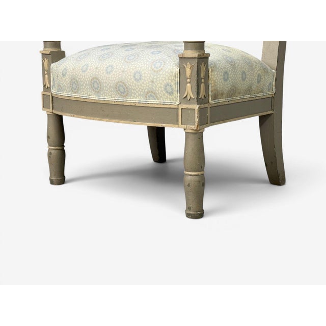 Gustavian, Lounge Chairs, Grey Paint Decorated, Fabric, Sweden, 19th C. For Sale - Image 11 of 13