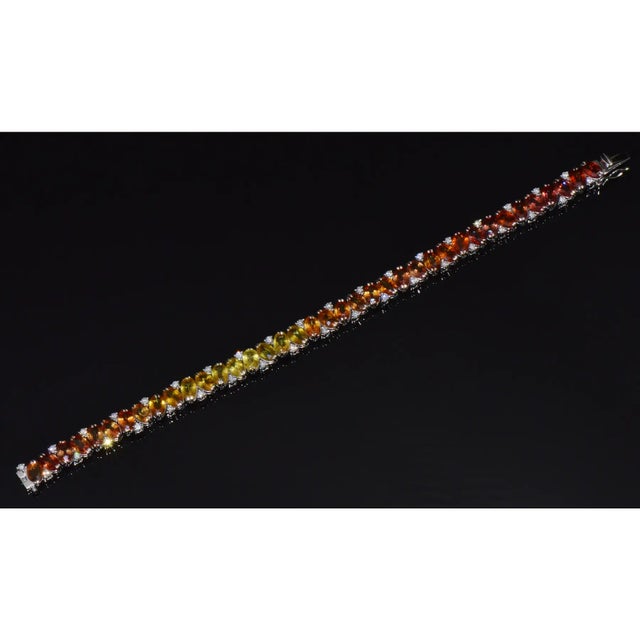 Metal Certified Natural 26.80cts vs F Diamond Sunset Gradient Sapphire 18k Solid Gold Tennis Stacking Bracelet For Sale - Image 7 of 15