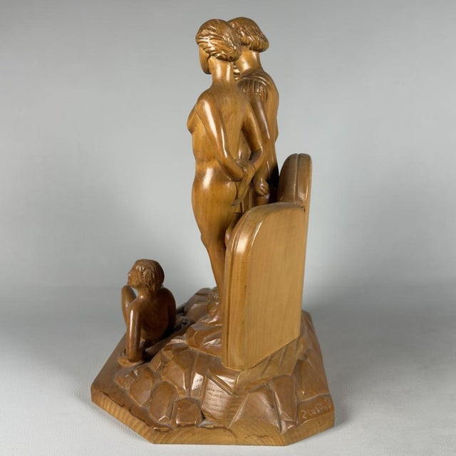 Art Deco Style Carved Wood Sculpture Group from Scurati, 1950s For Sale - Image 5 of 17