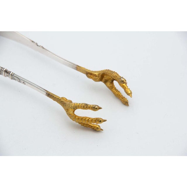 Silver Salad Tongs with Gold Claws For Sale - Image 3 of 4