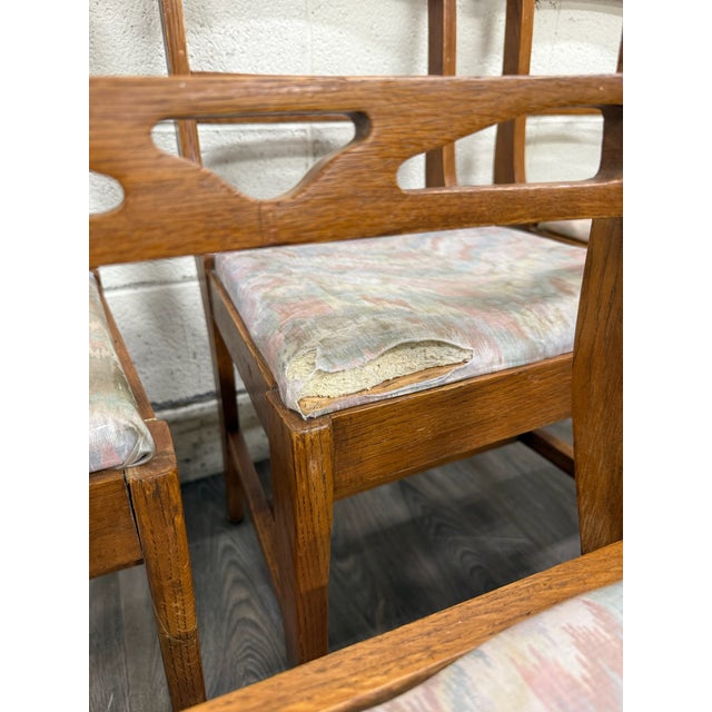 Wood Antique American Quarter Sawn Oak Dining Chairs - Set of 5 For Sale - Image 7 of 15