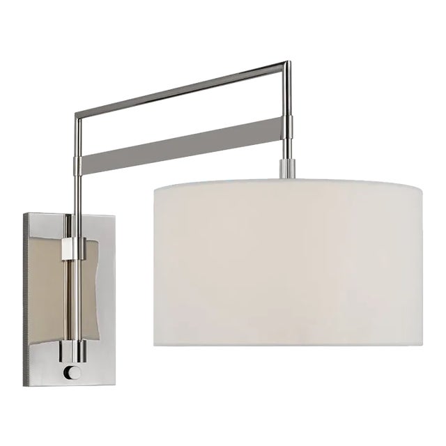 Ray Booth for Visual Comfort Signature Gael Large Articulating Wall Light in Polished Nickel with Linen Shade For Sale