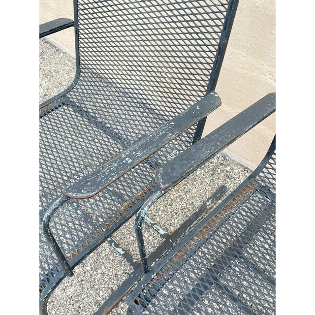 Vintage Industrial Modern Wrought Iron Metal Mesh Cantilever Patio Chairs - a Pair For Sale In Philadelphia - Image 6 of 11