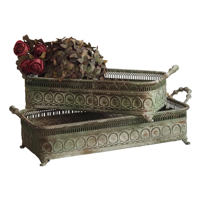 Plant Pot Set with Patina, Set of 2 For Sale