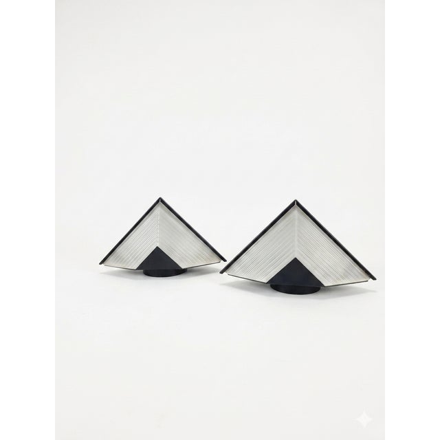 Vintage Pyramid Table Lamp with Ribbed Glass and Metal Base, 1980s, in Very Good conditions. Designed 1980 to 1989...