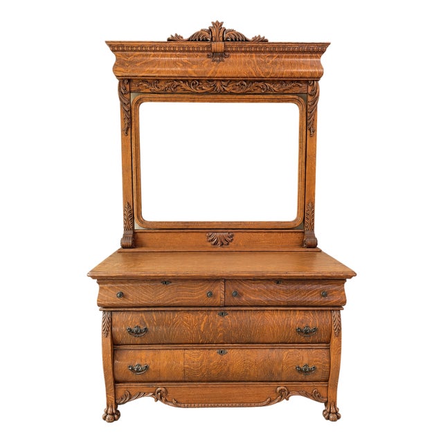 Antique American Quartersawn Oak Dresser With Mirror For Sale