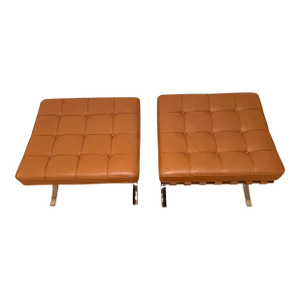A Pair of Authentic and Stamped Ludwig Mies Van Der Rohe for Knoll Barcelona Stools