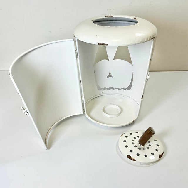 Vintage Boho Chic Farmhouse Americana Metal White Jack-O-Lantern Pumpkin Lantern For Sale - Image 11 of 11