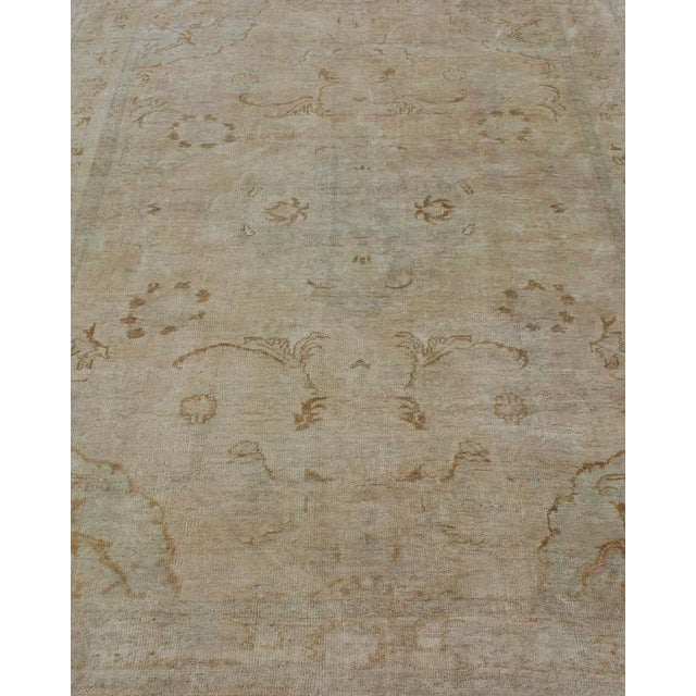 Cream Background Mid Century Vintage Oushak Rug From Turkey With Floral Design For Sale - Image 9 of 13