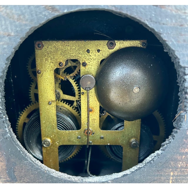 Antique E. Ingraham Adrian Mantle Clock Faux Green Marble Double Pillars W/Key For Sale - Image 14 of 15