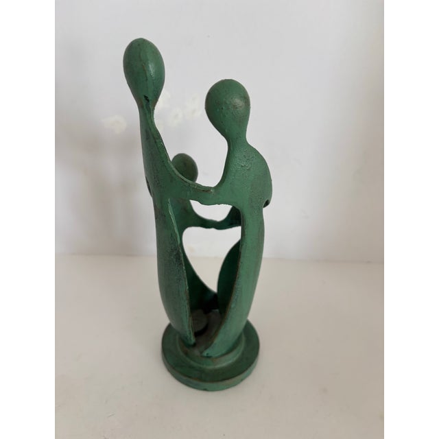Mid 20th Century Vintage Mid Century Modern Abstract Family Sculpture | Green Patina Cast Metal Figurine | 1960s Modernist Home Decor For Sale - Image 5 of 8
