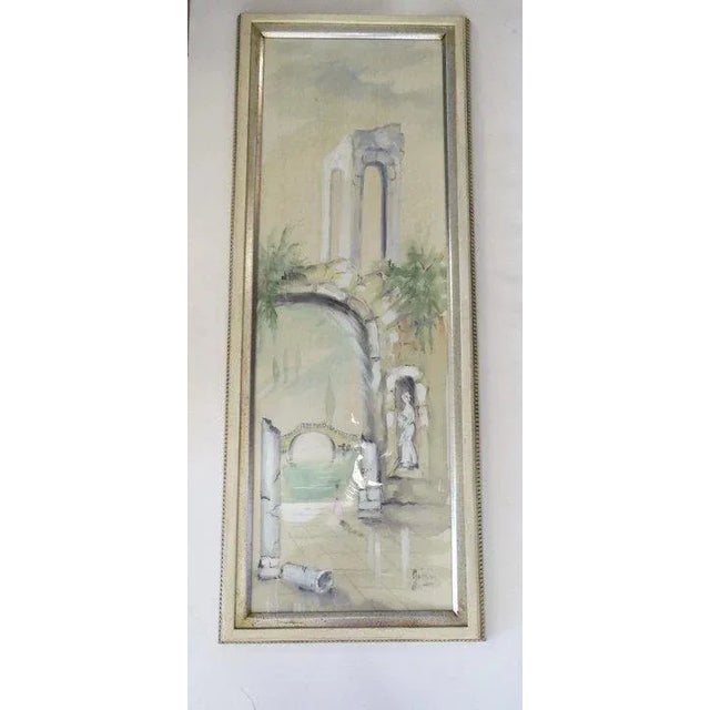 Paint Mid 20th Century Watercolor "Solitude" by Gina Rudolf Lesch Fine Art Mid-Century Hollywood Regency Framed Architectural Ruins For Sale - Image 7 of 8