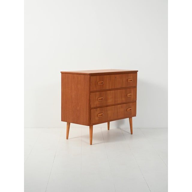 Scandinavian Chest of Drawers in Teak with Double Carved Oak Handles, 1950s For Sale - Image 3 of 8