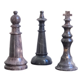 Mid-20th Century Oversized Marble Chess Pieces -- Set of 3 For Sale