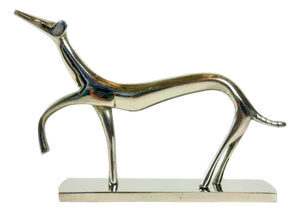 Art Deco White Brass Greyhound Figurine by Laszlo Hoenig, 1930s