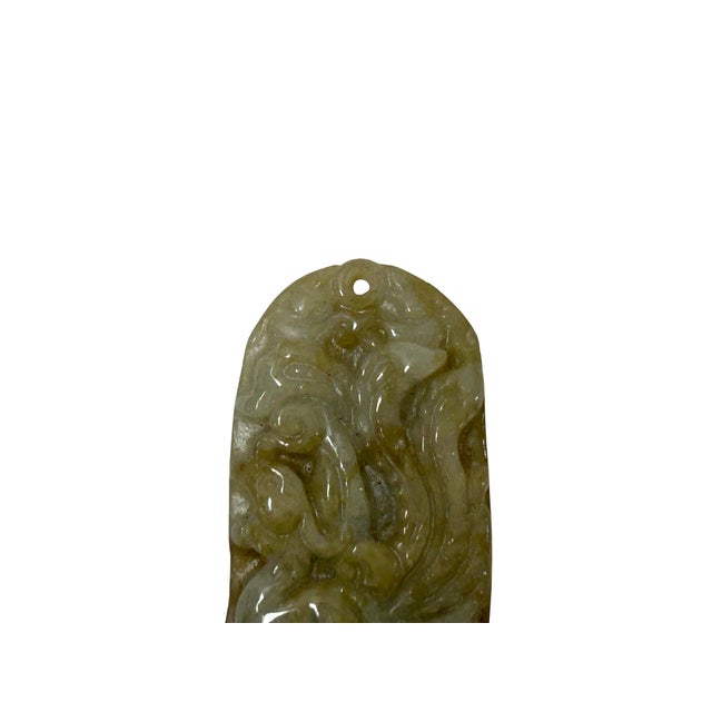 Stone Gray Chinese Green Gray Stone Carved Phoenix Pendant Display Art For Sale - Image 8 of 9