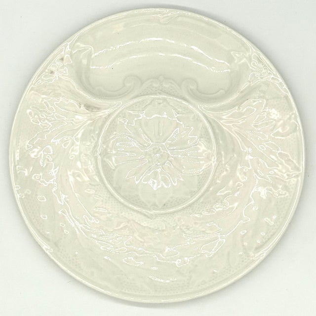 Ceramic Pair of 1960's French Gien White Majolica Artichoke Plates For Sale - Image 7 of 8