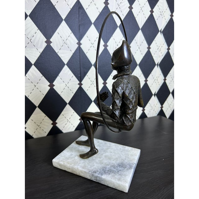 2020s Signed Gustavo Gutierrez Bronze Harlequin Musician Sculpture on Marble Base, Edition 7/10 For Sale - Image 5 of 18