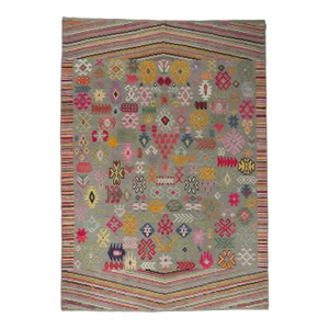 Turkish Kilim Geometric High Low Rug - 10'02 X 14'04