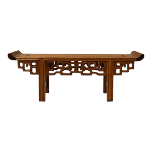 11.5" Chinese Light Brown Altar Shape Ru Yi Apron Accent Wood Display Stand