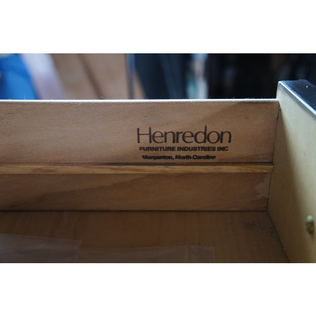 1980s Henredon Scene Three Art Deco Style Walnut Burl Black Lacquer Tallboy Dresser For Sale - Image 6 of 14