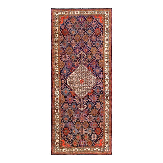 Traditional Navy Background With Fine Medallion Centre in a Geometric Design Persian Bibikabad Rug For Sale