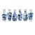 Blue & White Illustrative Hand Painted Petite Bud Vases - Set of 6 For Sale