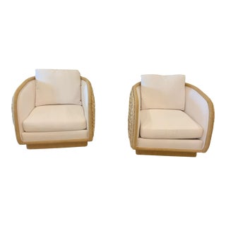 Set of 2 Baker Coastal Braided Swivel Chairs by Laura Kirar For Sale