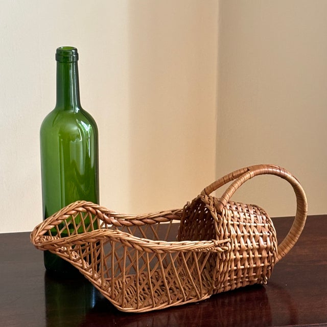 Rustic European 1960s Boho Wicker Wine Bottle Holder For Sale - Image 3 of 11