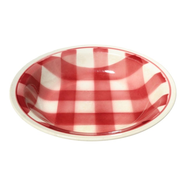Vintage French Raspberry Tartan Plaid Porcelain Bowl by Faïencerie Givors For Sale