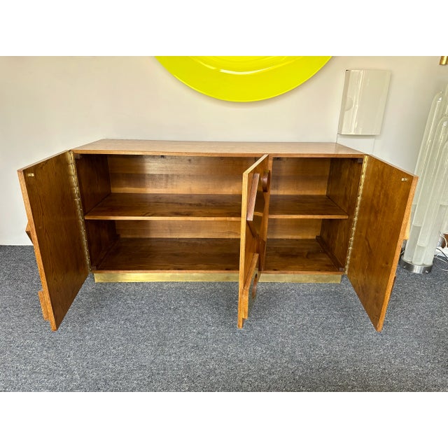 Contemporary Geometrical Wood and Brass Sideboard, Italy For Sale - Image 6 of 12