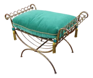 Gilt Metal French Lady's Bench with Velvet Pillow - C. 1920s