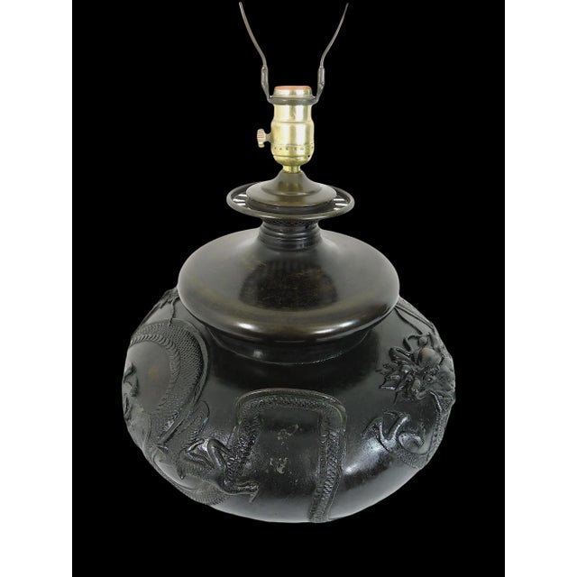 Mid 20th Century Antique Japanese Double Dragon Table Lamp, Cast Bronze 'Censor', Meiji Period For Sale - Image 5 of 12