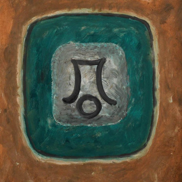 Introduce bold symbolism and refined minimalism to your collection with this framed oil painting 'Untitled,' attributed to...