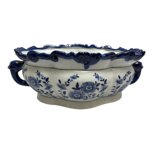 Large Blue and White Floral Plant Vessel