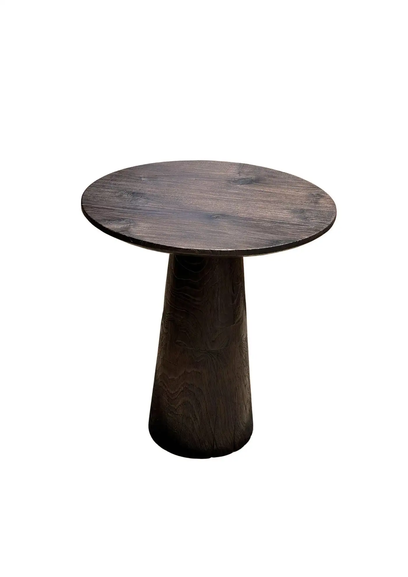 Teak Wood Round Side Table, Stunning Textures, Modern Organic
