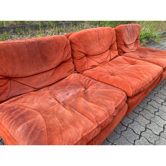 Red Vintage Velour Modular Sofa, 1970s, Set of 3 For Sale - Image 8 of 18