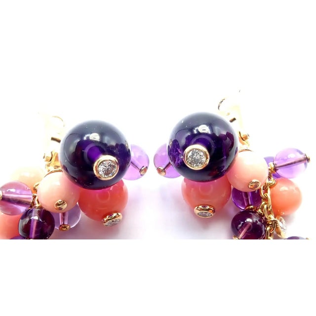 Cartier 18k Rose Gold Coral Amethyst Diamond Delices De Goa Earrings. *These earrings come with a box and a service paper...