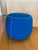 Bernhardt Designs pouf round ottoman from the Apel series in blue fabric. Distinctive Bernhardt stitching and subtle...