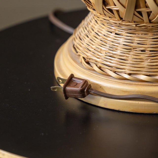 1970s Large 1970s Bohemian Modern Woven Wicker Urn Lamps - A Pair For Sale - Image 5 of 11