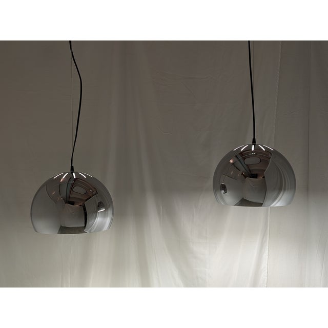 Chrome Steel Pendant Lamps, 1970s, Set of 2 For Sale - Image 7 of 9
