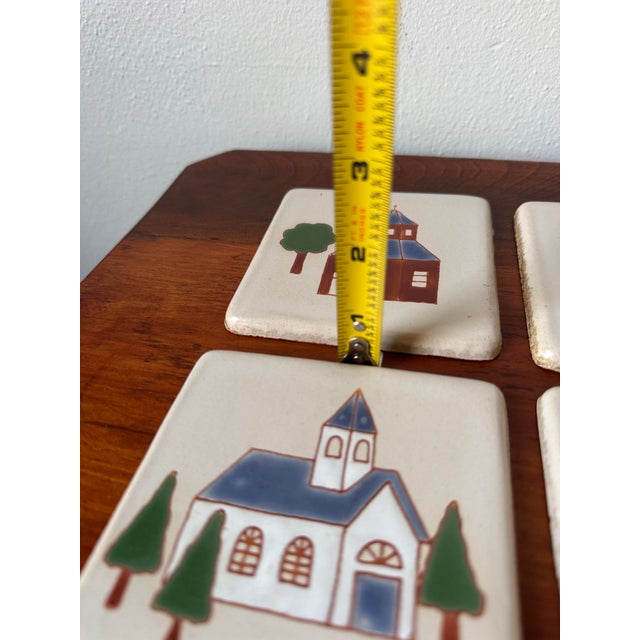 Set of 9 Mid-Century Hand-Painted Folk Art Tiles (Besheer-Style) For Sale - Image 4 of 11