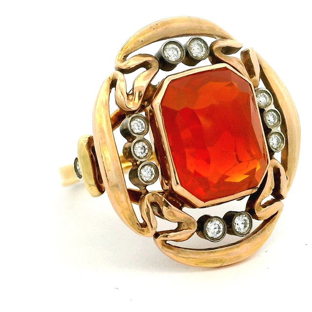 Arthur King & Ilias Lalaounis (Ark & Lj) 18k Gold Fire Opal and Diamond Ring, c.1960s, Size 6.75 For Sale - Image 17 of 17